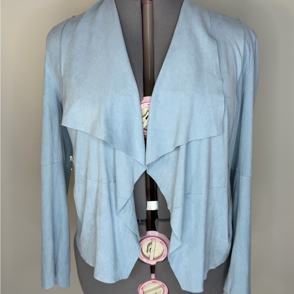 Bagatelle Collection Jacket Womens XL Blue Faux Suede Waterfall Open Front